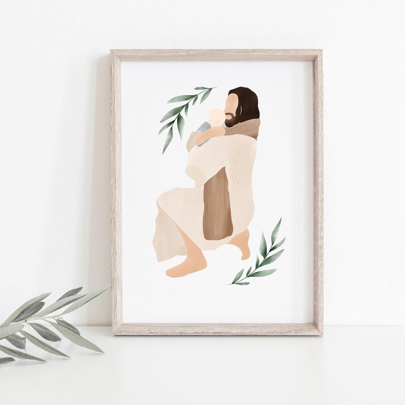 

Paintings In His Arms God Jesus And Baby Canvas Poster Classic Home Decor Print Painting Holy Father Son Wall Art Pictures Room Decoration