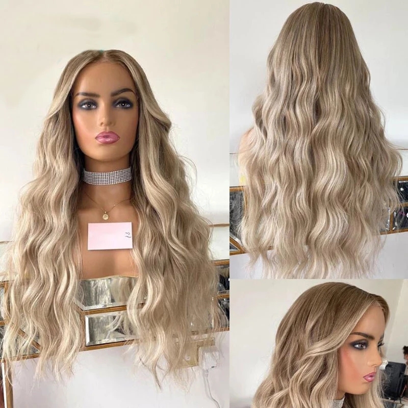 Ombre Highlights Platinum Honey 13x6 Lace Front Human Hair Wig PrePluck With Baby Hairlline Ash Blonde HD Transparent-image-1106849491
