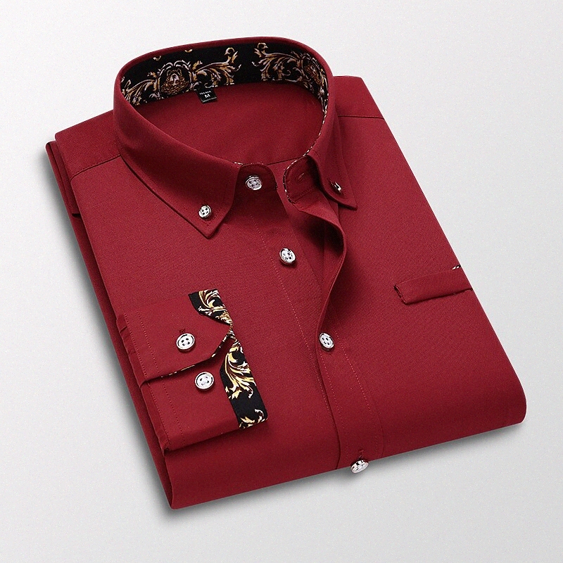 Chemise pour hommes Bouton de couleur massif de couleur massif de couleur massif de coloration solide bas travail quotidien Tops de manches longu