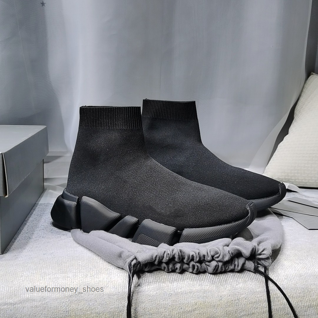

[With box]2021 designer sock sports shoes mens speed 2.0 trainers luxury women men runners trainer sneakers socks boots platform size 9C45, Black
