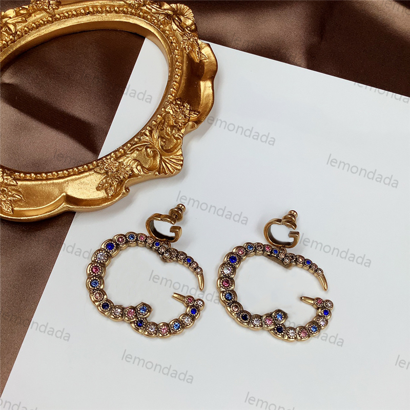 

Double Alphabet Charm Earrings Luxury Letter Pendants Stud Women Colorful Rhinestone Vintage Style Party Trendy Ornaments