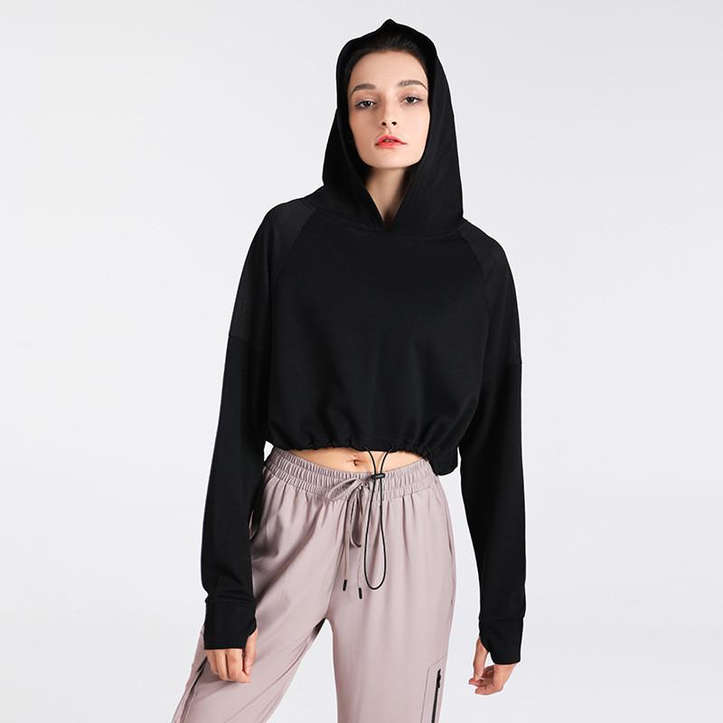 

Gym Clothing Workout Running Casual Loose Crop Hooded Drop Shoulder Women Sport Fitness Athletic Hoodies Vest Tops Thumb Hole Breathable, White;black