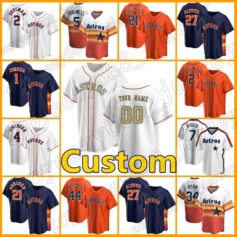 

Astros Custom 27 Jose Altuve Jersey 2 Alex Bregman Baseball Houston Carlos Correa Jeff Bagwell 44 ordan Alvarez Chris Devenski Zack Greinke, Blue;black