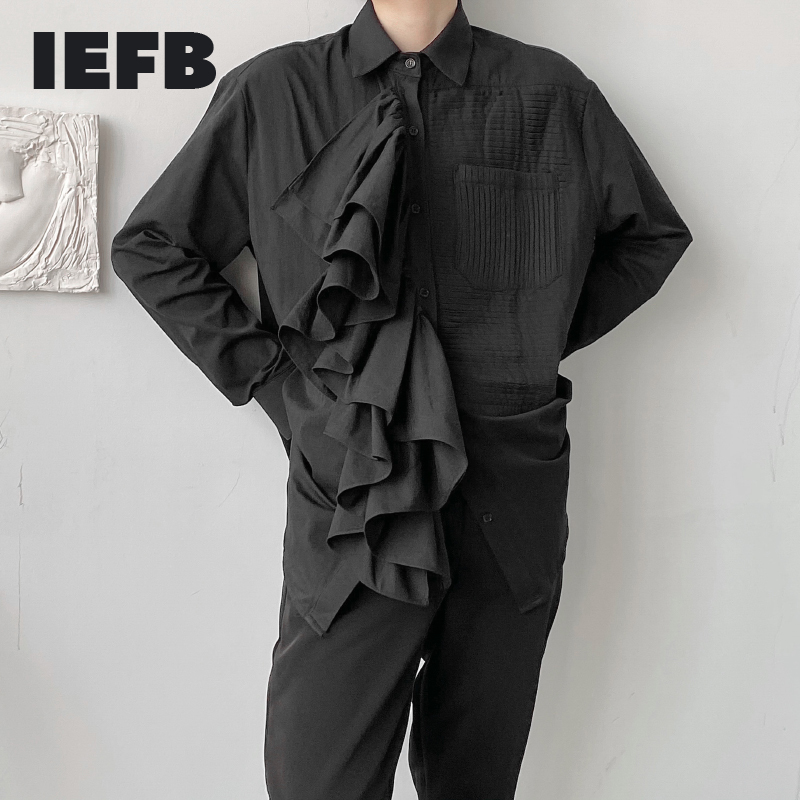 

IEFB Niche Design Men's French Court British Vintage Large Ruffle Shirt Lapel Long Sleeve Black Oversized Tops 9Y6894 210524, White