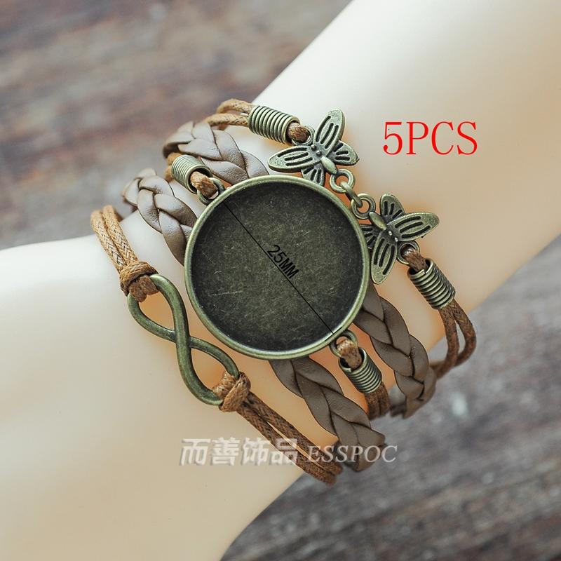 

Link, Chain 5PCS DIY Multi Layer Leather Woven Bracelet 25MM Round Po Glass Cabochon Making Bangle Blank Base Setting Bezel Tray Jewelry