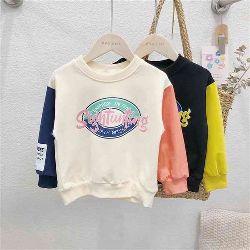 

Boys' 2021 new Korean spring and autumn children's wear girls' splicing fake two-piece long sleeved sweater Pullover Top Fashion