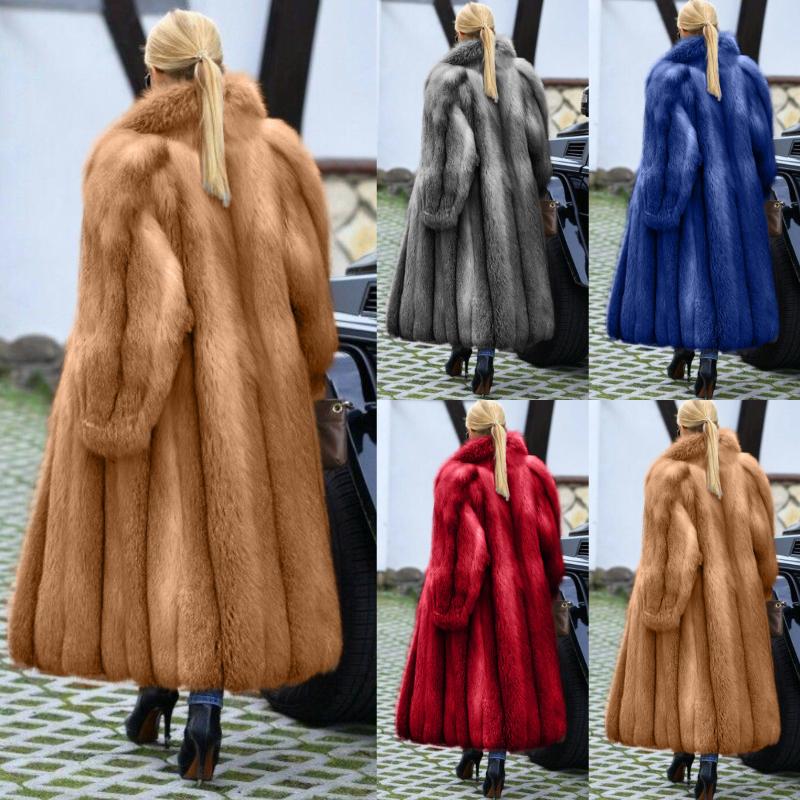 

Women' Fur & Faux Mandylandy Imitation Jackets Women Solid Color Long-Cut Coat Plus Size Loose Long Sleeve Stitching Outwear, Blue