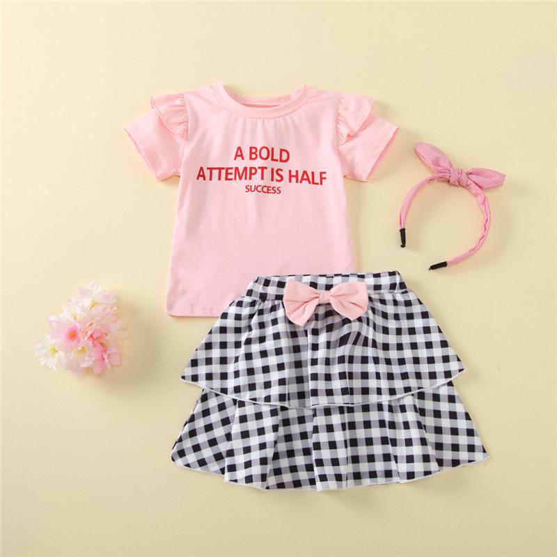 

Clothing Sets 2pcs Baby Girls Cotton Clothes Sets,Sweet Cute Summer Casual O-Neck Letter Short Sleeve T-shirt And Plaid Ruffles Skirt, As pic