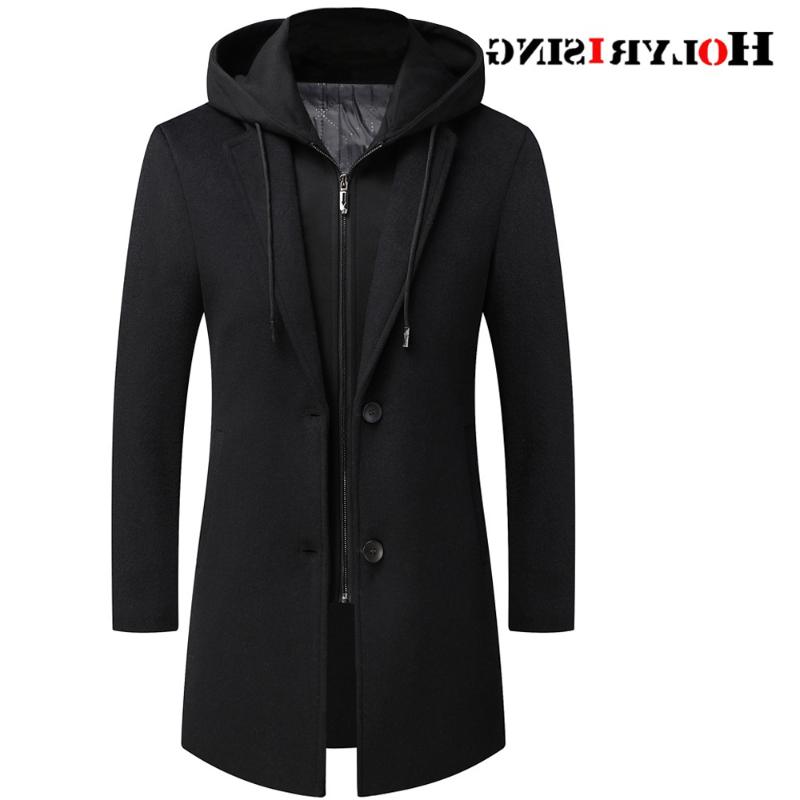 

Men' Wool & Blends Long Men Detachable Hood Woolen Coat Fashion Jacket M-4XL Manteau Homme Jackst 19041-5, Black
