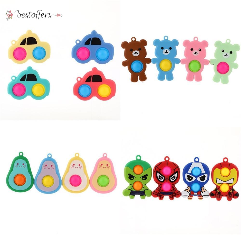 

Rainbow Cartoon Fidget Bubble Toys Key Chain Children's Car Avocado Pioneer Cartoon POO-ITS Puzzle Autism Stress Relief Toys Keyring Pandent BY08 DHL ship