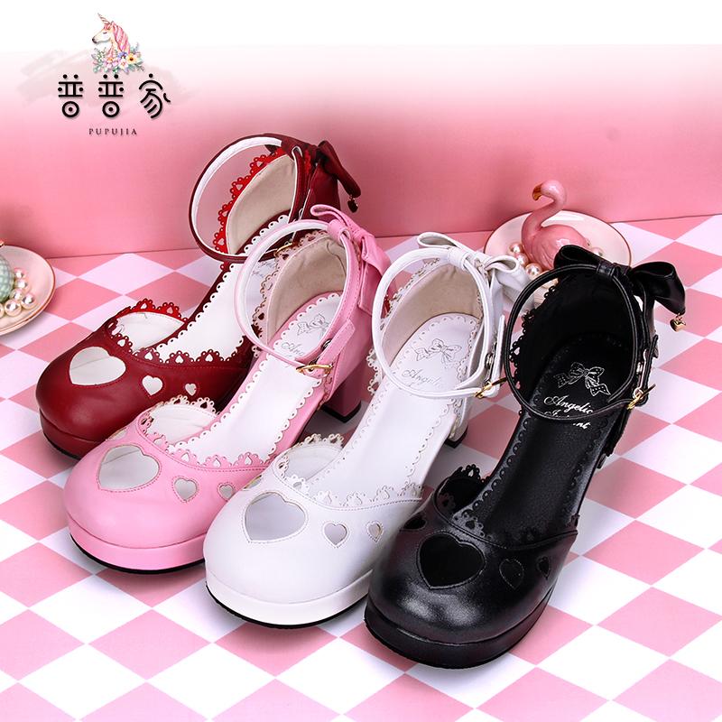 

Princess Sweet Lolita Shoes Originally Created Small Round Heel Loving Pendant Bow Knot Custom Sandals Women Pu8950, Black