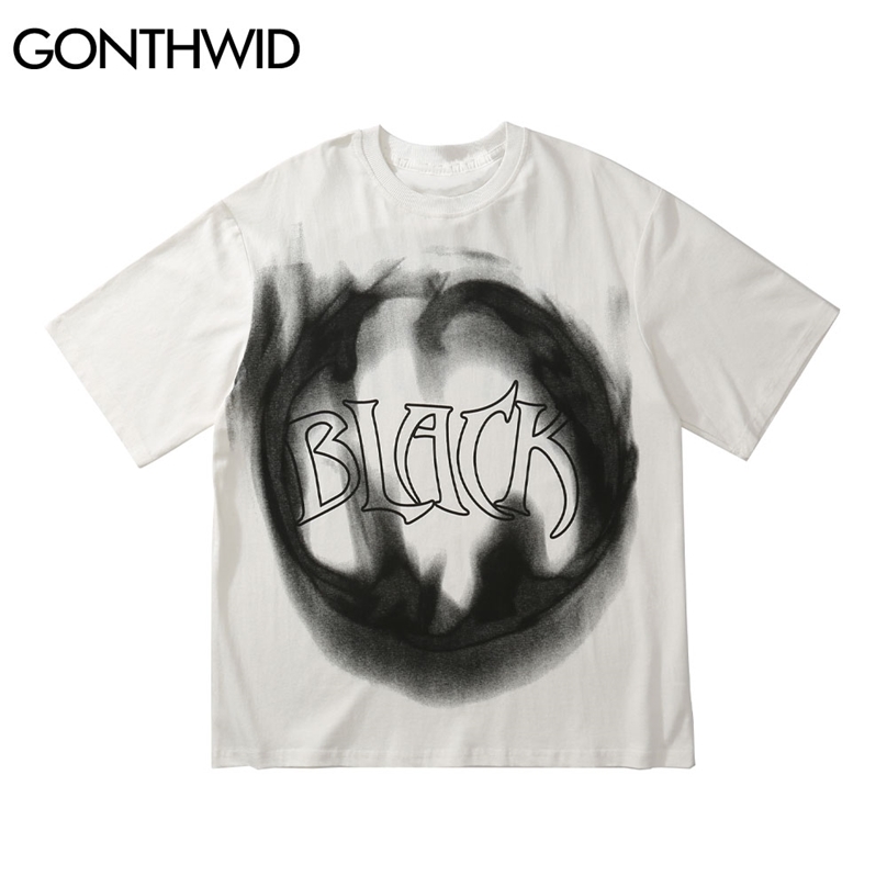 

Oversized T-Shirts Streetwear Graffiti Loose Tie Dye Print Tee Shirts Cotton Harajuku Fashion Casual Tshirts Tops 210602, White