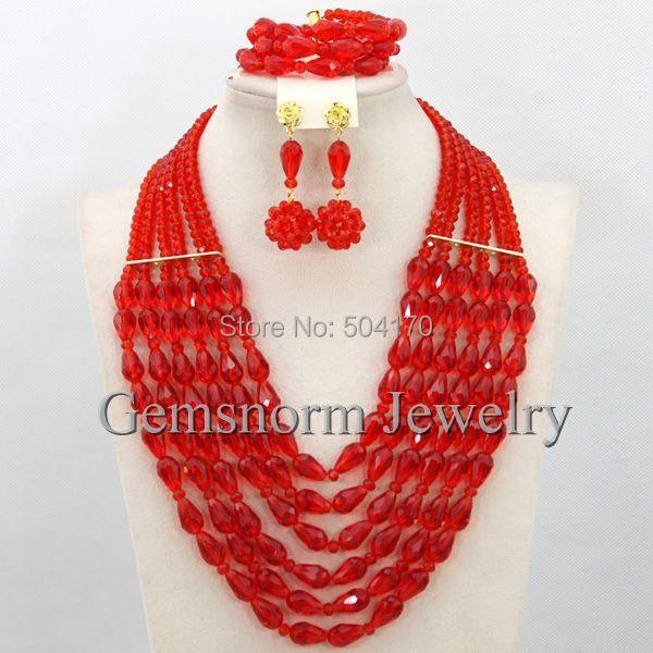 

Earrings & Necklace African Wedding Jewelry Set 2021 Crystal Bridal Statement Women Costume Beads WB060, As pic