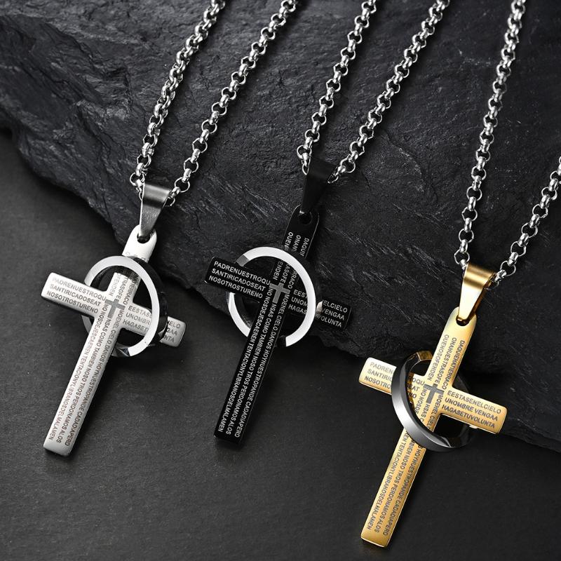 

Pendant Necklaces Stainless Steel Men Women Pendants Chain Cross Hip Hop Bible Prayer For Girlfriend Jewelry Creativity Gift Wholesale