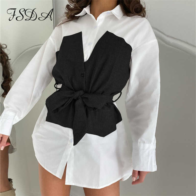 

FSDA 2020 Patchwork Shirt Dress Houndstooth Long Sleeve Bandage Sashes Autumn Winter White Casual Mini A Line Dresses Fashion Y0603, Khaki