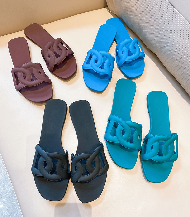 

New shoes women 2021 summer new style fashion pig nose PVC jelly shoes beach flat H slippers women, Black