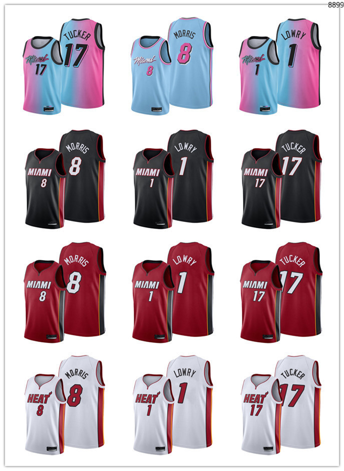 

Miami's Heat's Men NBA's Basketball Kyle Lowry 17 P.J. Tucker Markieff Morris 8 Blue Pink 2021 Edition City Jersey, Black;red