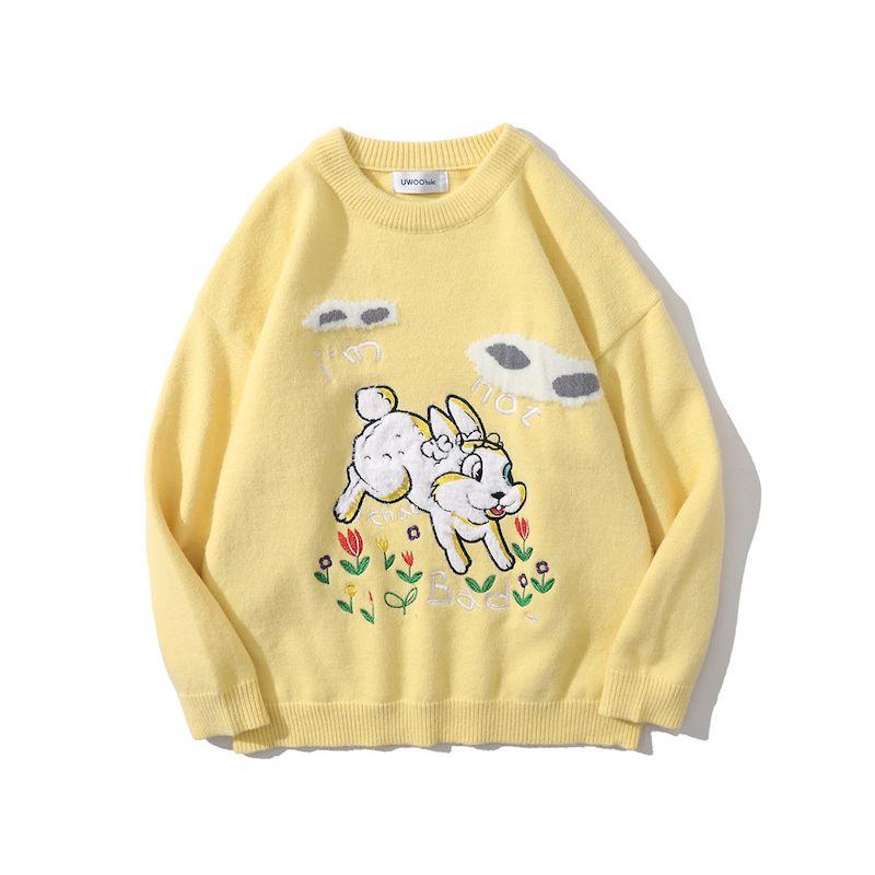 

Men's Sweaters Autumn Winter Harajuku Knitted Couple Pullovers Embroided Jumpers Casual Knitwear Unisex Clothing, White;black