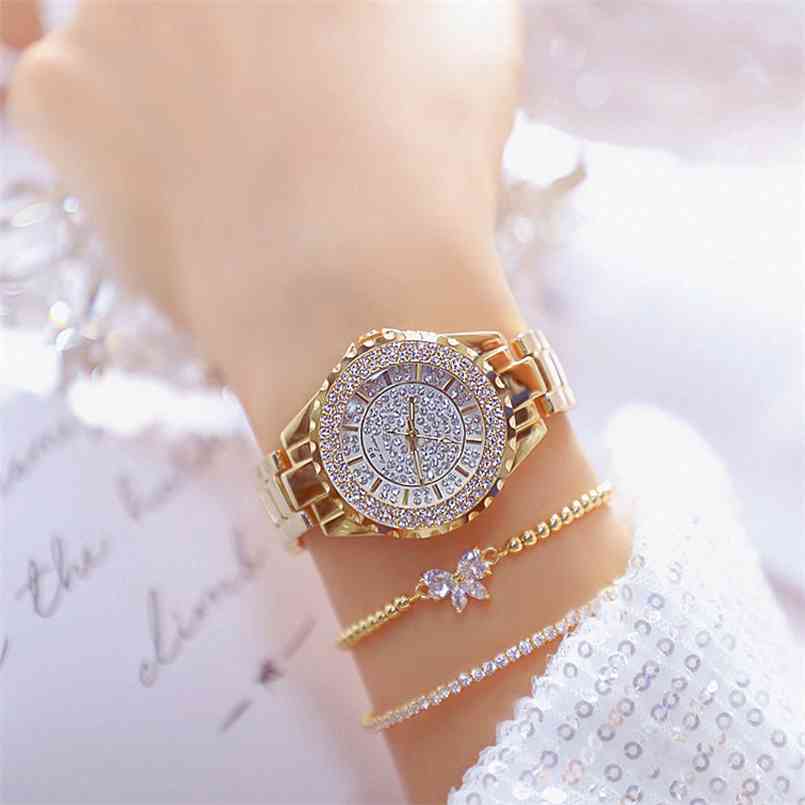 

Women Watches Gold Luxury Brand Diamond Wrist Watch For Elegant Golden Female Ladies Reloj Mujer 210707, Slv-add-2-bracelet