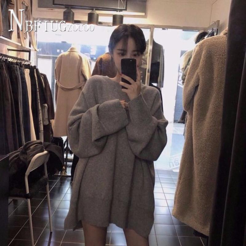 

Women' Sweaters 2021 Round Neck Pullover Autumn Winter Women Sweater Korean Long Style Knitting Female, Black