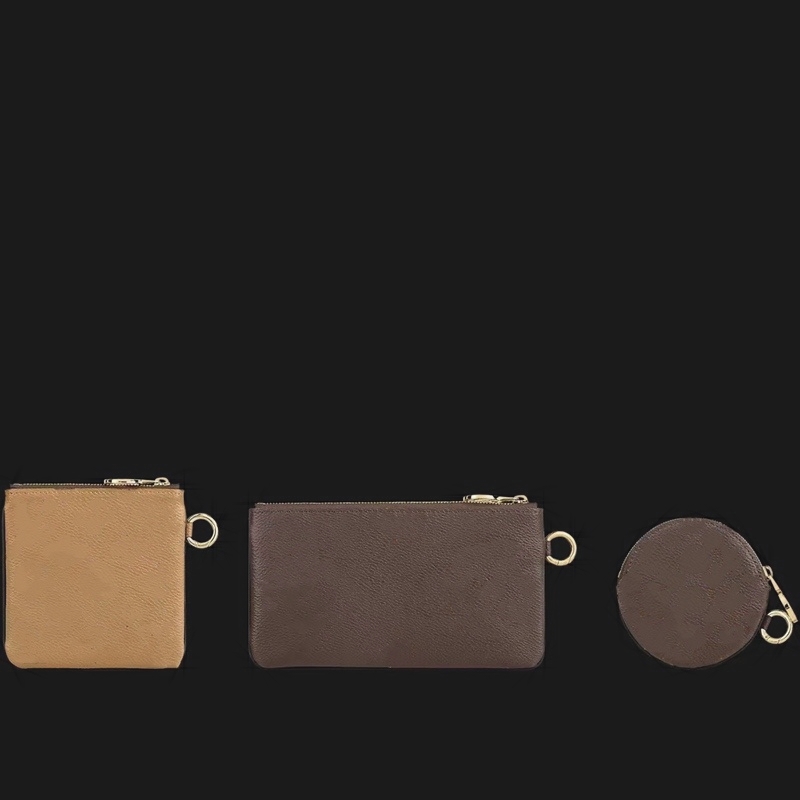 

Genuine Leather 3pcs Designer Clutch Bags Men and Women Fashion Zipper Wallet + Coin Purse Famous Brand old flower print Luxury Bag