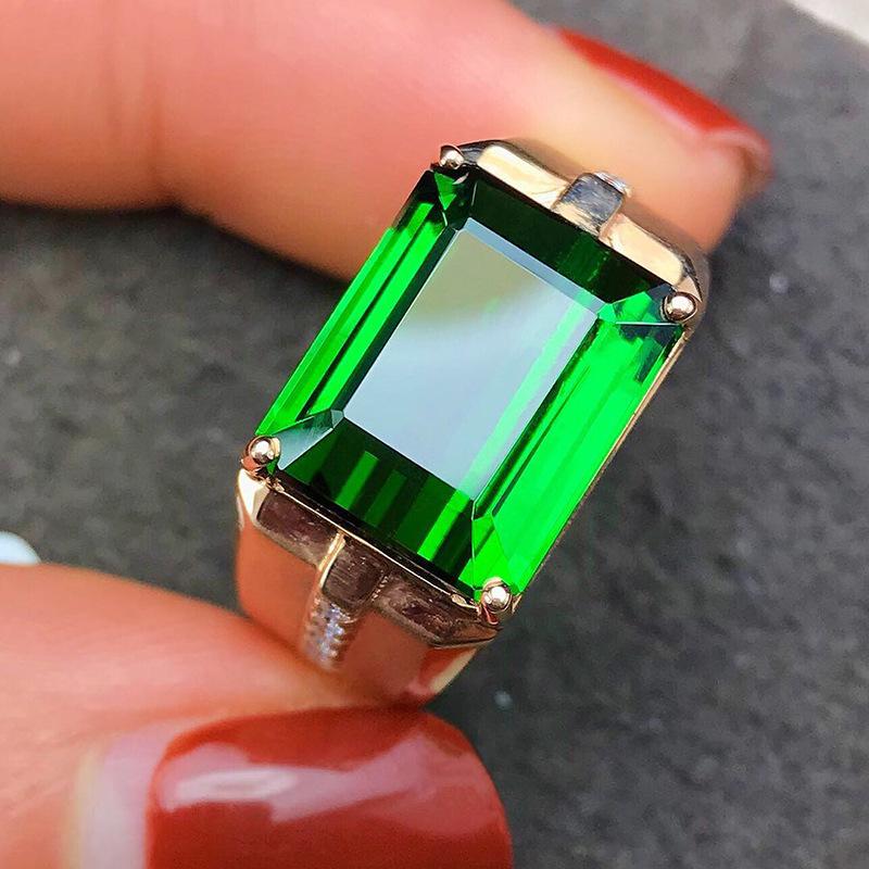 

Cluster Rings 14K Gold Color Emerald Gemstone For Women Bizuteria Anillos De Wedding Pure Green Ring Jewelry Female, Golden;silver