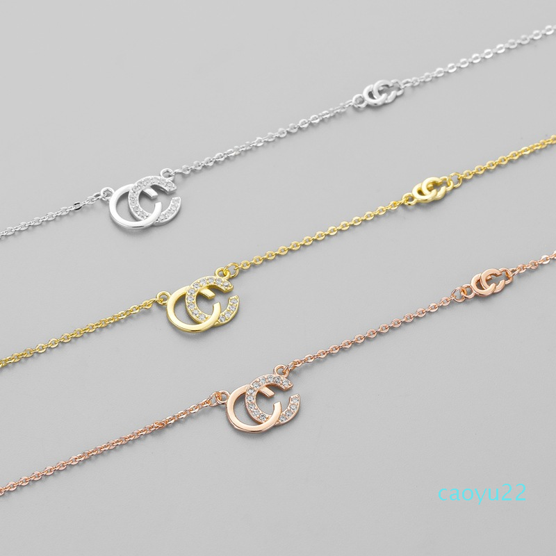 

2021 Wholesale Designer Double Letters necklace Gold Tone necklace For Women Men Wedding Party Jewelry Gift, Silver