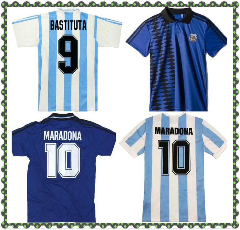 

Argentina 1994 86 word cup Soccer Jerseys retro 98 78 jersey vintage shirts 10 #Diego Maradona 7# Claudio Caniggia 9# Gabriel Batistuta Football, Black;yellow