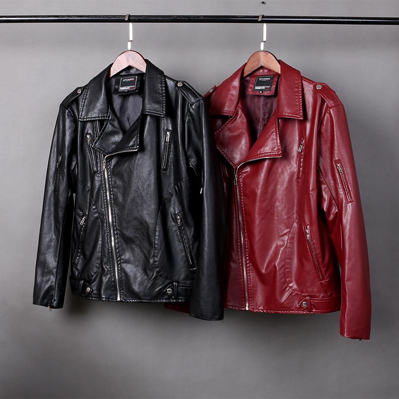 

Men's Fur & Faux Good Quality Oblique Zipper Leather Jacket Clothing , 2022 Autumn Winter England Style Red Plus Size Men, Black