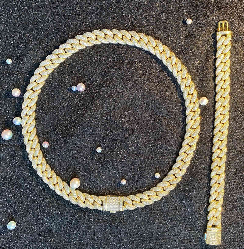 

Hip Hop 3 Rows CZ Stone Paved Bling Iced Out 14mm Round Cuban Miami Link Chain Necklaces for Men Women Rapper Jewelry X0509