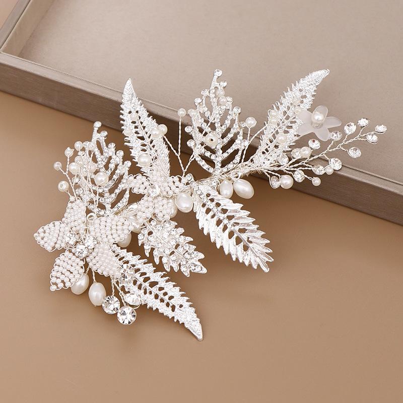 

Hair Clips & Barrettes Silver Color Leaf Women Headpiece Bridal Flower Clip Piece Accessories Handmade Crystal Wedding Ornament, Golden;silver