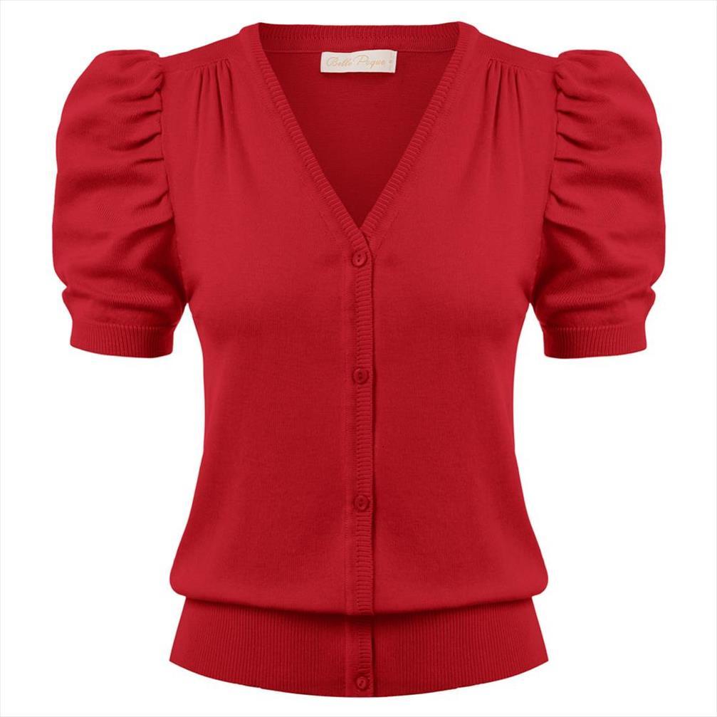 

Women Coat Short Puff Sleeve Sweaters Button Cardigan Knitwear Knitted V Neck Vintage Sweater Jumper Female Summer Lady, White;black