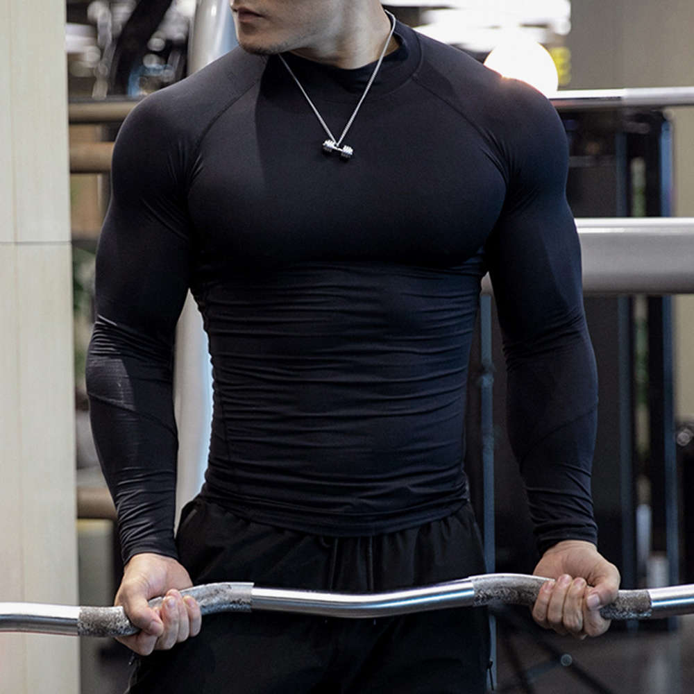 

Fitness T-shirts Compression Rashguard Mma T-shirts Workout Quick Dry Fit Sport Gym Clothing Running Long Mouw Men, White;black