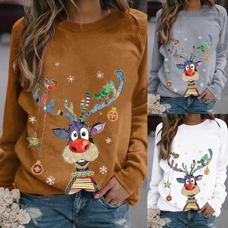 

Women' Sweaters Christmas Women Sweater Winter Warm Print Elk Long Sleeve Fashion Sweatshirt O-Neck Pull Femme Top, Khaki