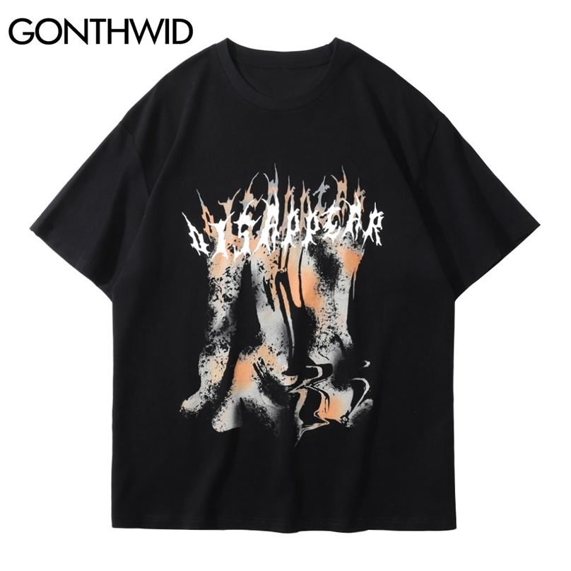 

Tees Shirts Harajuku Creative Graffiti Print Punk Rock Gothic Streetwear T-Shirts Men Loose Hip Hop Casual Tshirts Tops 210602, Khaki