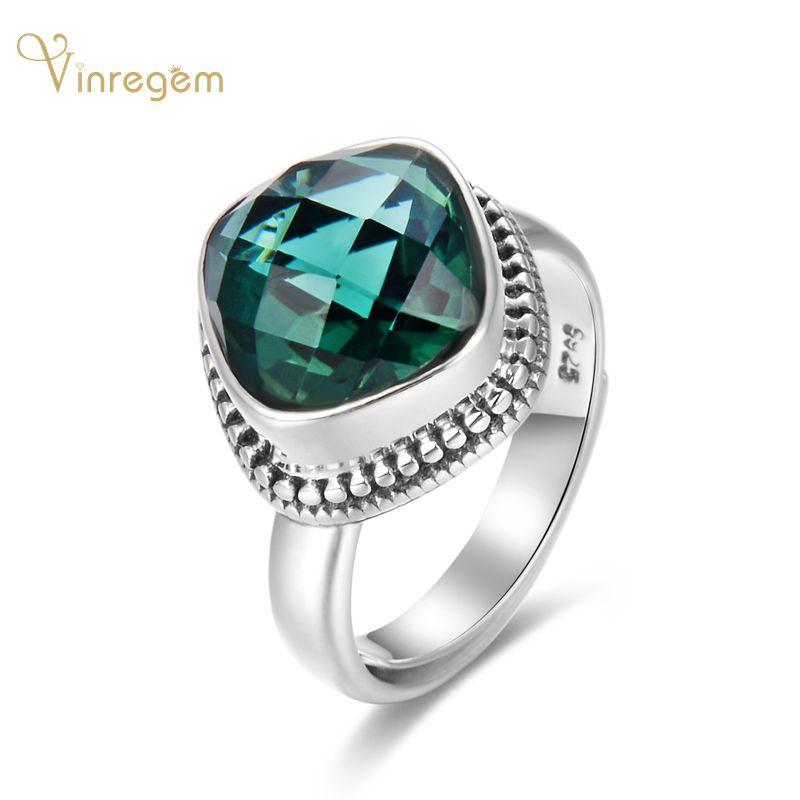 

Cluster Rings Vinregem 100% 925 Sterling Silver Emerald Gemstone Wedding Engagement Vintage White Gold Ring For Women Fine Jewelry Wholesale, Golden;silver