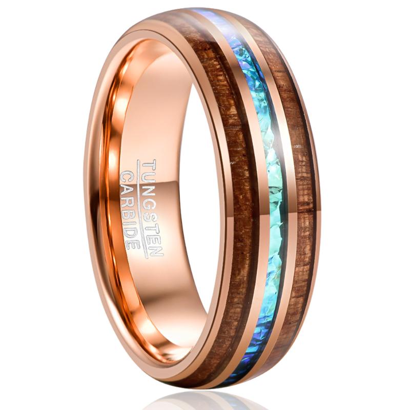 

Wedding Rings Anniversary Tungsten Steel Gift 6MM Wide Plating Rose Gold Inlaid Acacia Dome Ring