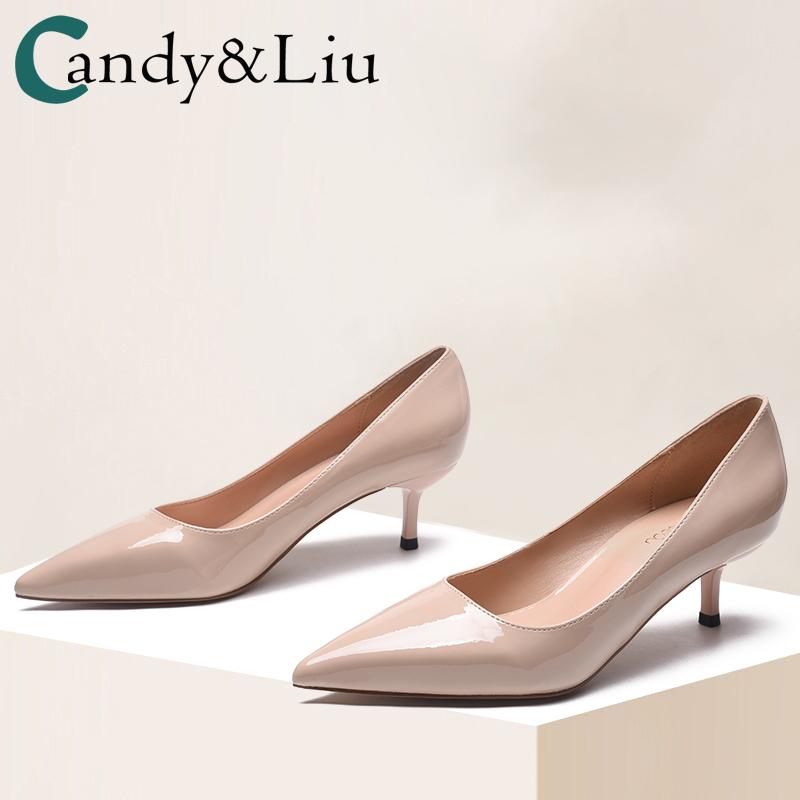 

Dress Shoes Nude 5cm High Heels Women 2021 Apricot Lacquered Leather Professional Work Tip Heel Heeled Single-shoe Girl