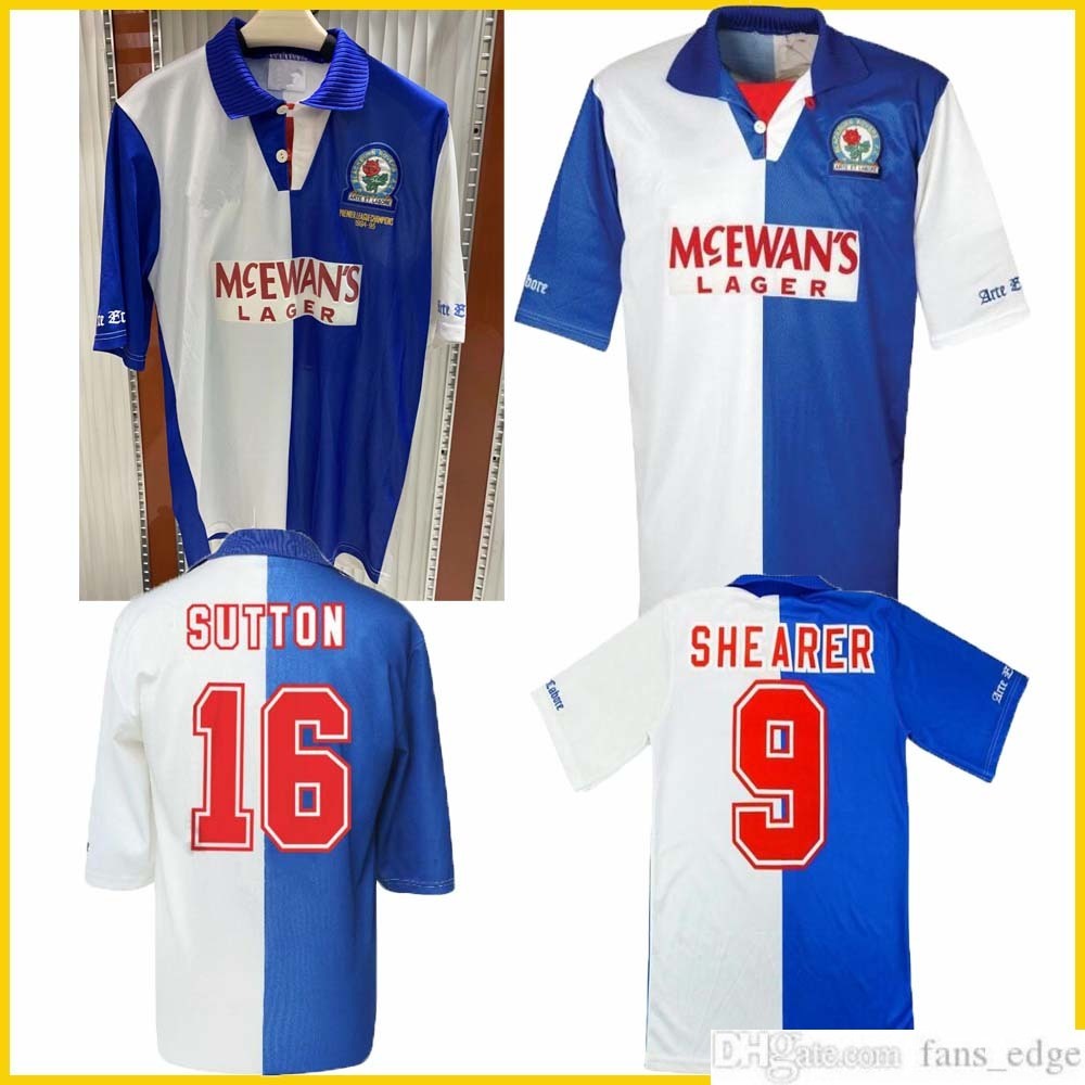 

1994 1995 Blackburn Rovers retro soccer jersey 94 95 Blackburn Alan Shearer Sutton Hendry SHERWOOD BERG vintage classic football Shirt Uniform