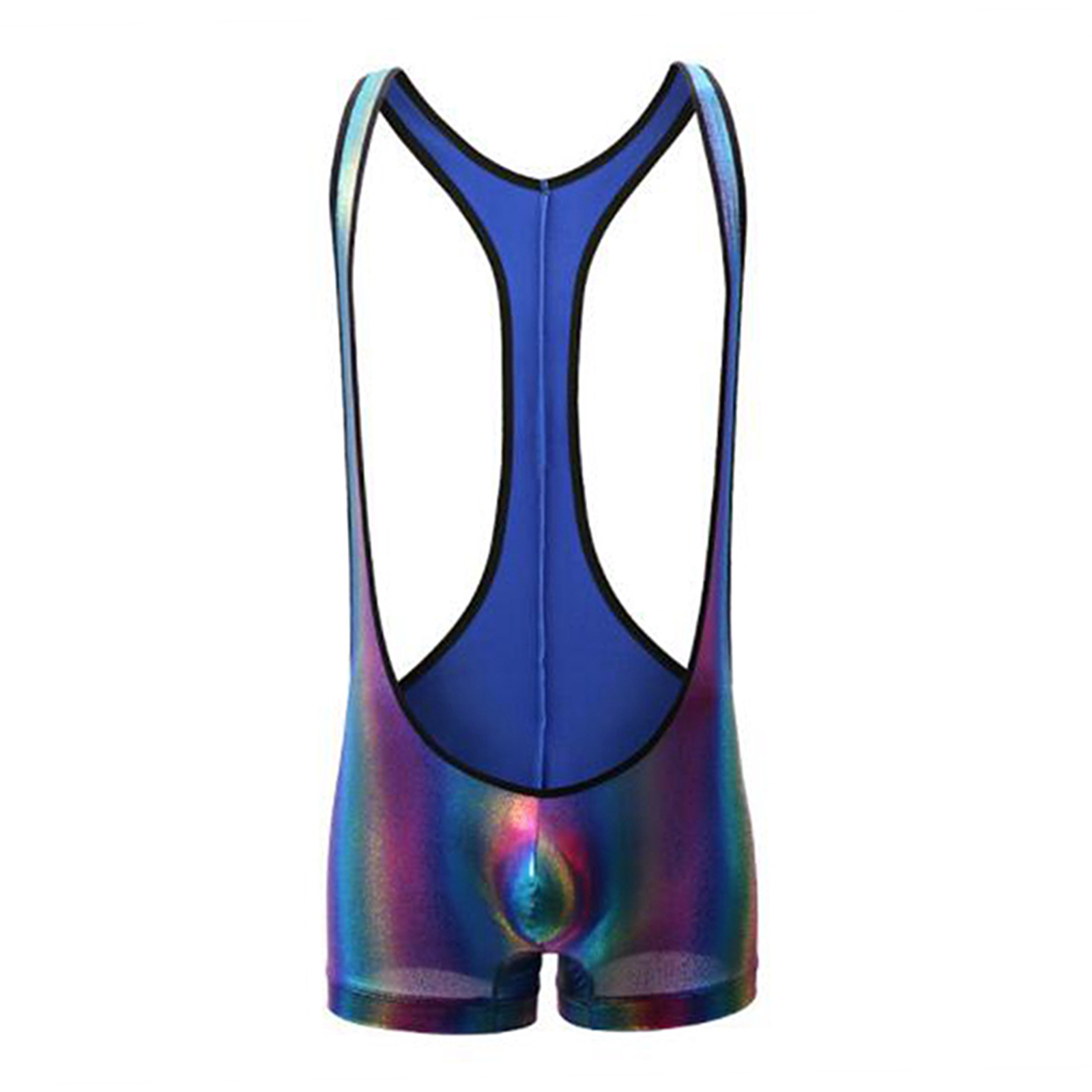 

Mens Sexy Lingerie Shiny Wrestling Singlet Bodysuit Bulge Pouch Leotard Underwear Glossy Open Front Rainbow Jockstrap Jumpsuit