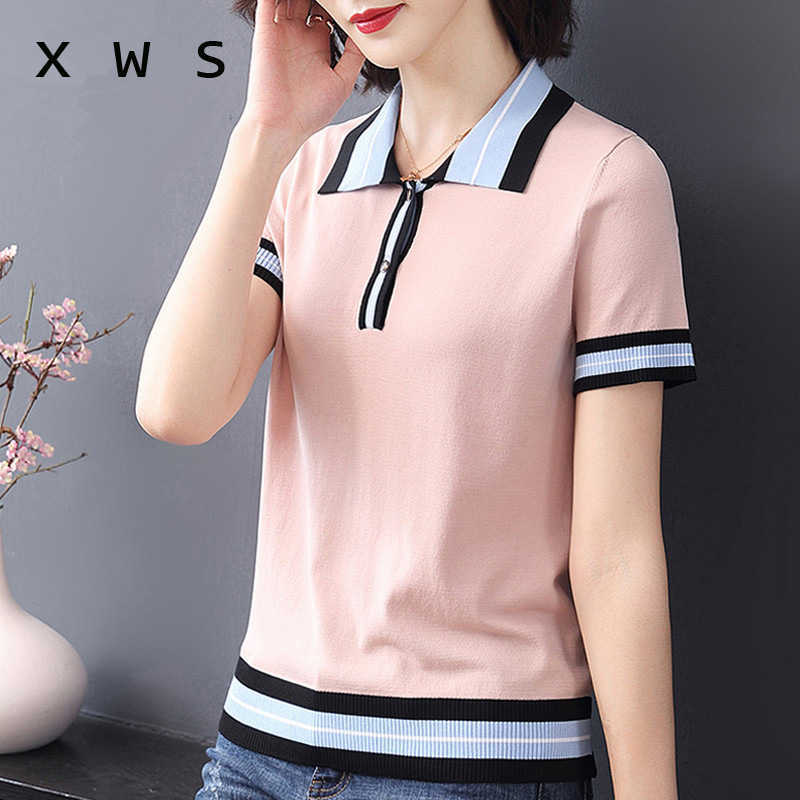 

summer Sweater Women striped Tight Bottoming Sweater female Knitted Pullovers short sleeve tops oversize basic black 210604