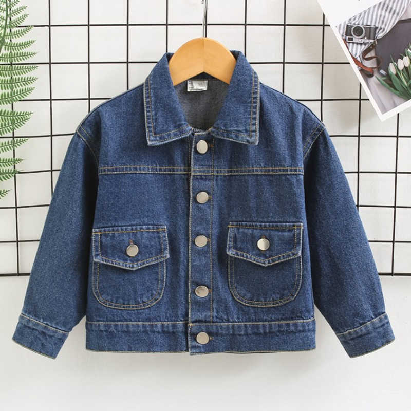 

Autumn 3 4 6 7-10Years Teenager Children Jeans Baby Casual Jackets Kids All Match Big Pocket Solid Denim Coats For Boys 210701, Blue