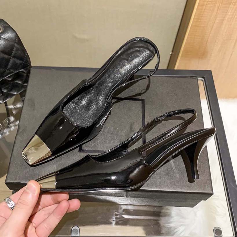 

High Quality Designer Heels Women Dress Shoes logo heel Square design Sandals Two highly exquisite and comfortable With Box, #6