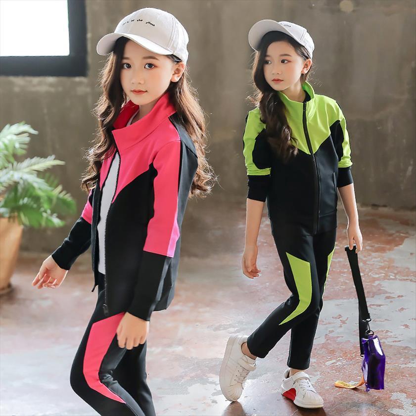 

3 12y girls tracksuits outdoor suit autumn children clothing baby jacket pants sets sportswear kids clothes, White