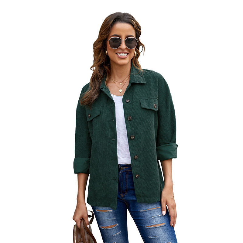 

Shiying Corduroy Shirt Women Fall Winter New Solid Color Button Casual Cardigan Shirt Women Long-sleeved, White