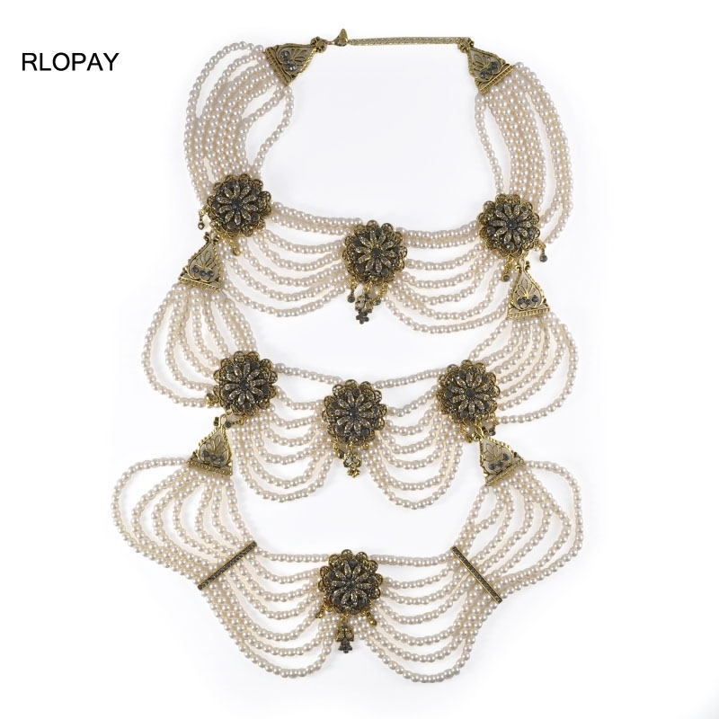 

RLOPAY Big Bridal Pearl Necklace Crystal Pendant In Antique Gold Plating Algeria Wedding Costume Jewelry for Women
