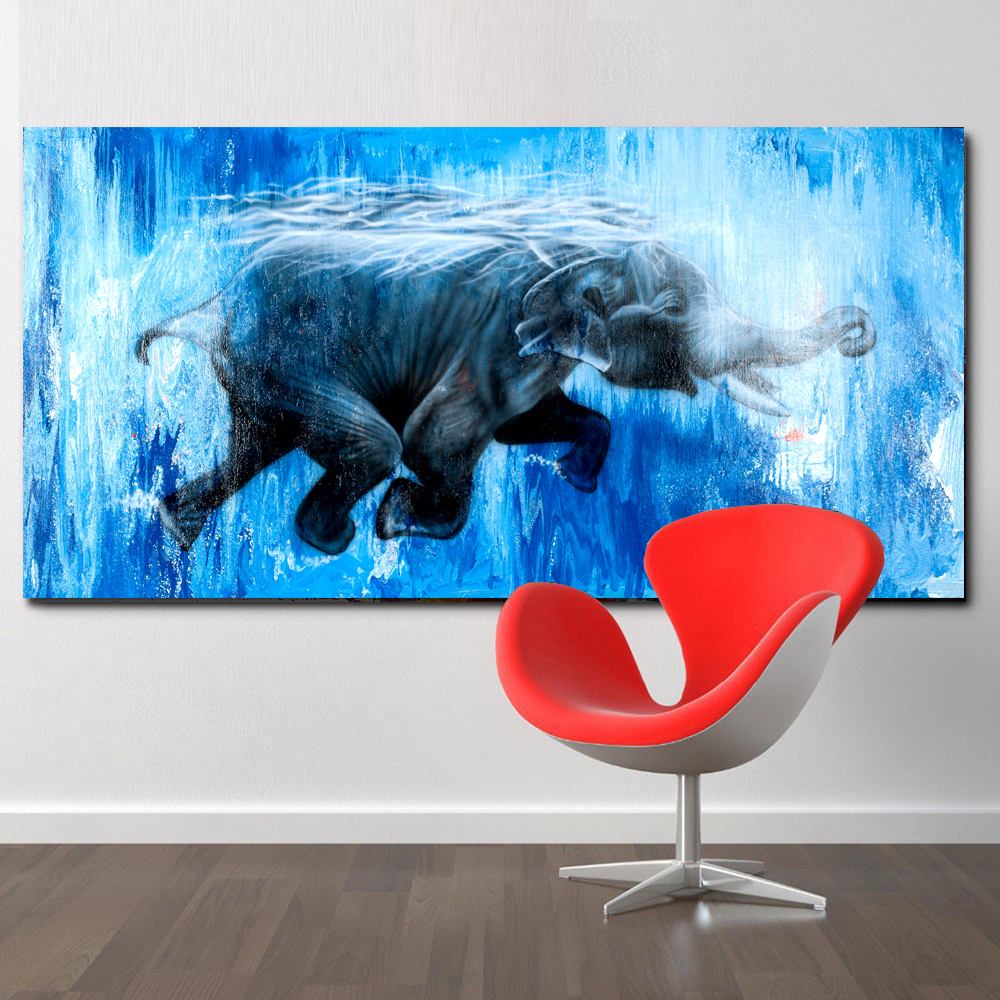 

Posters And Prints Wall Art Animal Painting  Swimming Canvas Painting Wall Pictures For Living Room Decoration Unframed