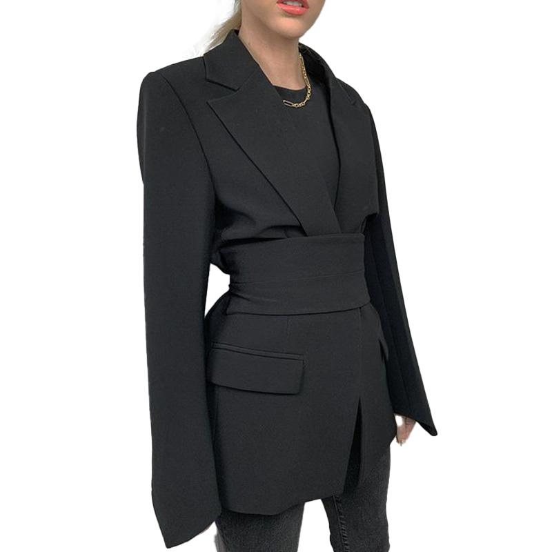 

OneBling Open Stitch Blazers Women Notched Neck Lace Up Corset Loose Outwear Jacket Streetwear Elegant Office Lady Blazer Women's Suits &, White;black