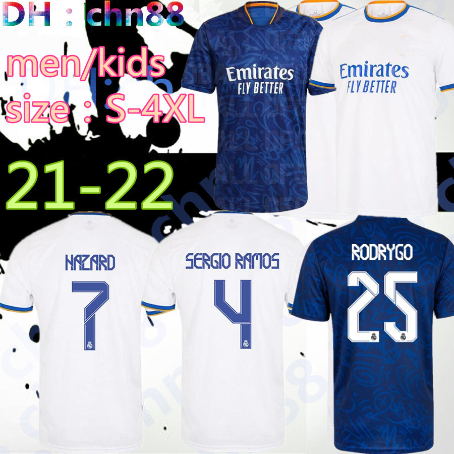 

2021 2022 size:S-4XL Player fans Real madrid soccer Jersey 21 22 ALABA HAZARD SERGIO RAMOS BENZEMA ASENSIO MODRIC MARCELO patch football shirts camiseta men + kids, Player version