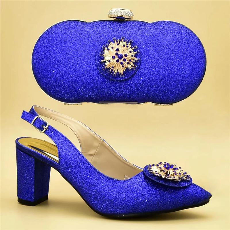 

Dress Shoes Summer High Heeled For Women African Shoe And Bags Italian Designer Matching Set Elegant, Blue only shoes